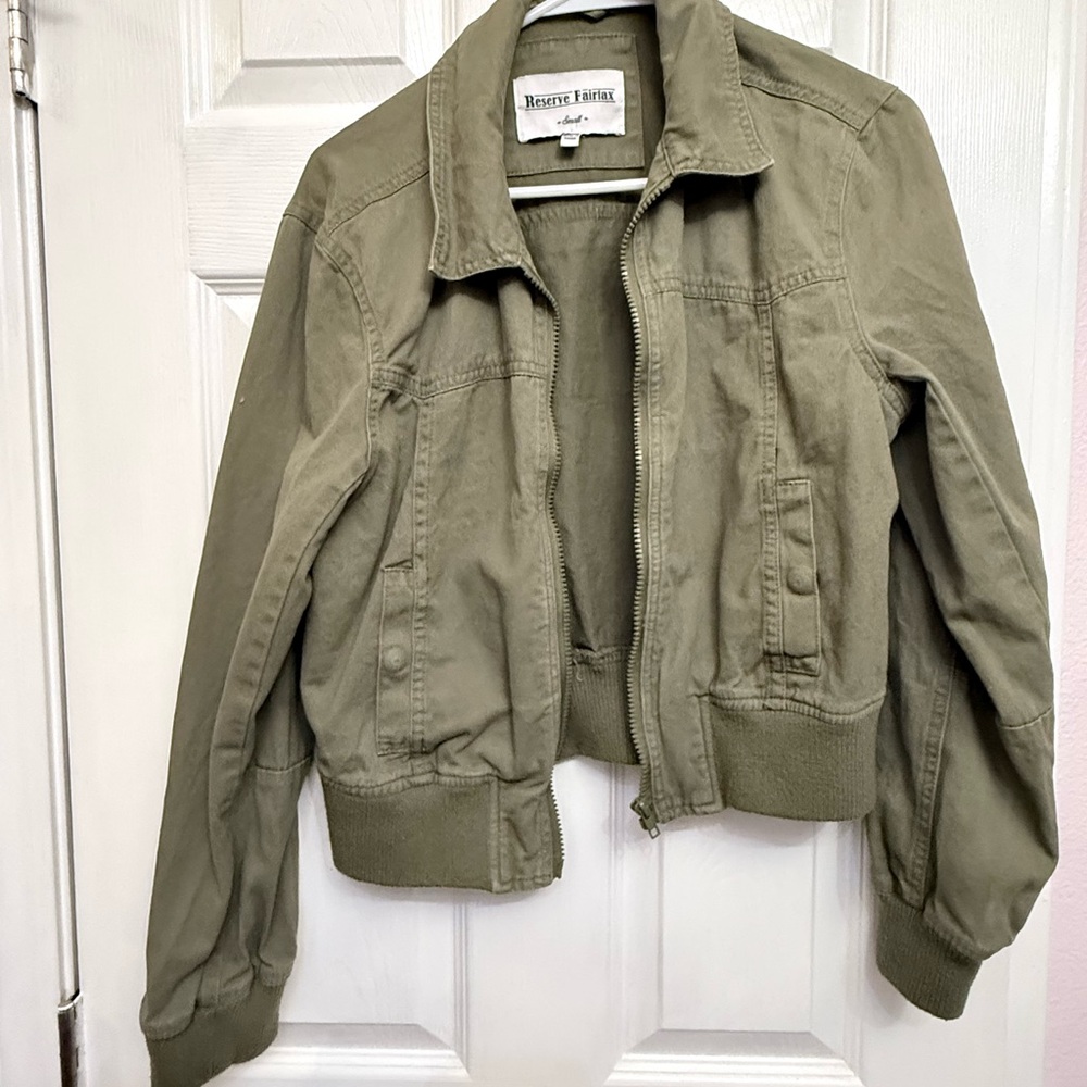 Cropped Olive Green Bomber Jacket - Women's Lightweight Layer - Picture 2 of 8